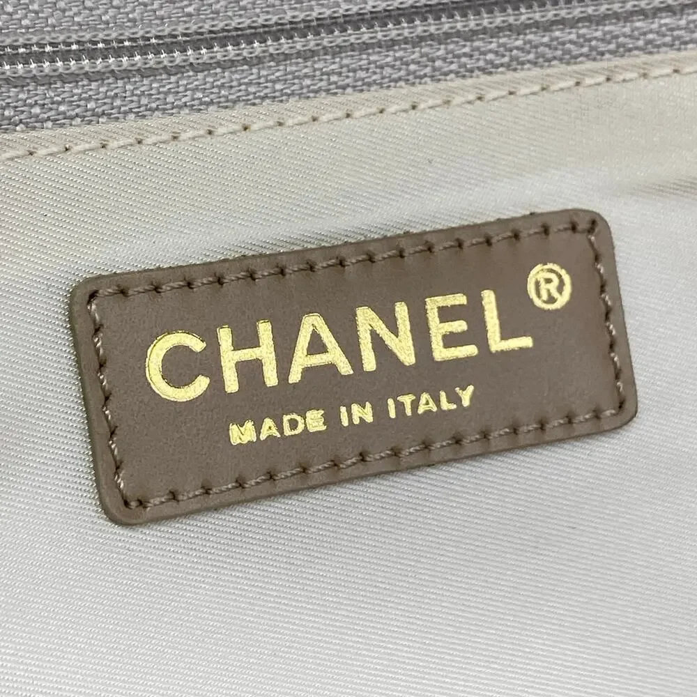 Chanel New Travel Line Tote MM Tote Bag Beige White Nylon Jacquard Leather